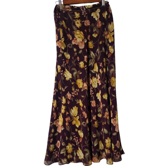Vintage maroon and gold floral rose maxi skirt - Picture 2 of 8